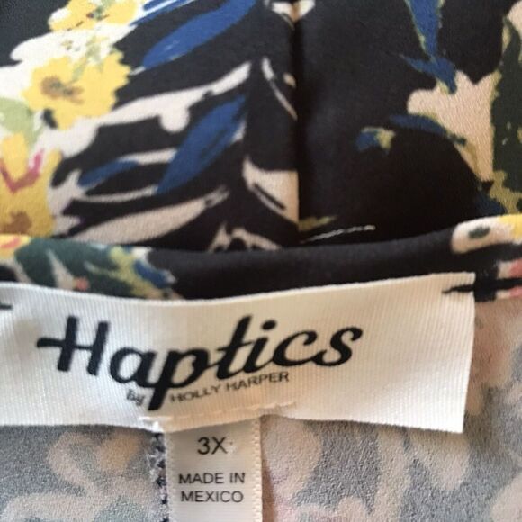 Haptics Women's Multicolor Floral V-Neck Long Sleeve Gathered Bottom Size 3X - Picture 6 of 7
